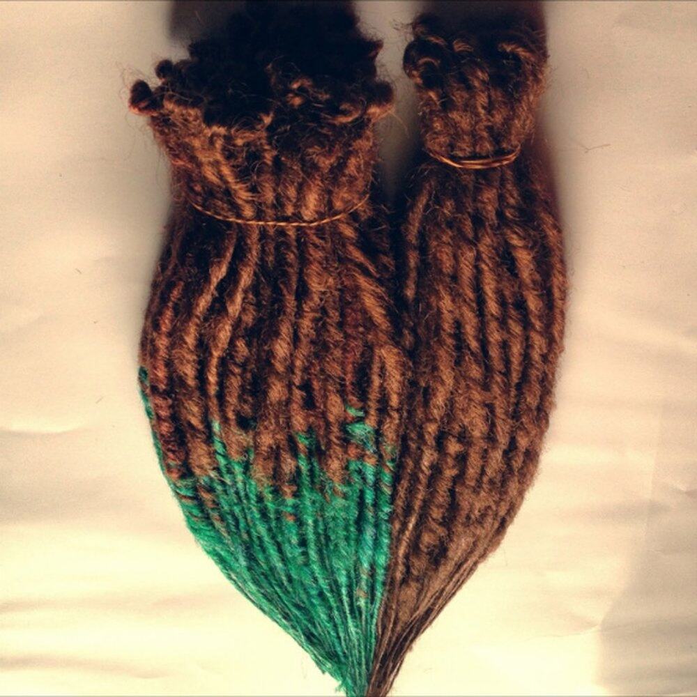 80 SE Single Ended Auburn Brown Green Dread Dreadlock Hair Extensions